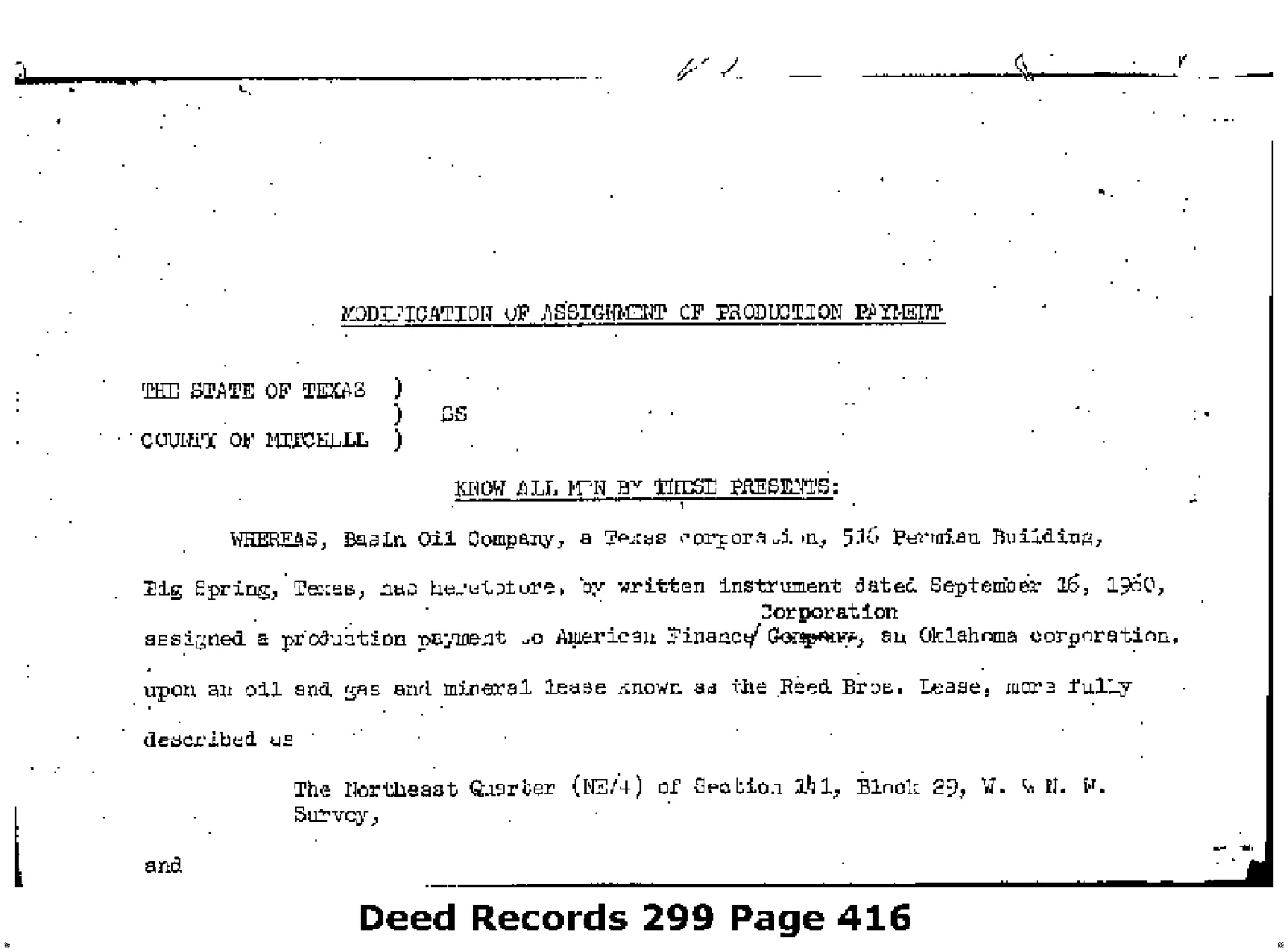 Basin Oil Co - Recorded Dr Vol: 299 Pg: 416; Assignment (Doc #DOCC1962-91-338046)